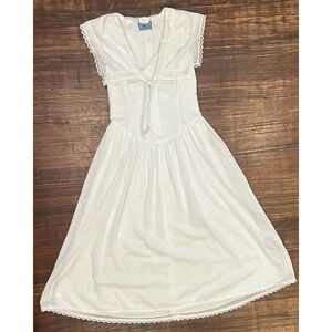 Gunne Sax Jessica McClintock White 1980s Dress Lace Sailor Bib Tie 7/8 Vintage